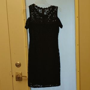 Open shoulder little black dress knee length SM